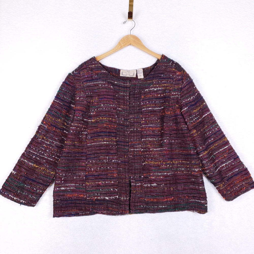 Life Style Woman Multicolor Woven Jacket Size‎ 1X Boho Textured Cotton